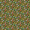 Christmas fabric with colourful baubles, hearts, stars and festive greenery on a deep green background from Makower’s Jolly St Nick collection
