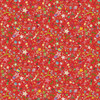 Red cotton fabric with colourful Christmas motifs including ornaments, gifts, sweets, holly and stars from Makower’s Jolly St Nick collection