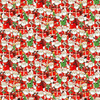 Cream Christmas fabric with rows of Santas in red suits, holding trees, gifts, and stars – from Makower’s Jolly St Nick collection