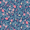 Blue floral fabric with coral, pale gold, and blush pink flowers – May’s Flowers on Blue from the Liberty Craft Garden collection Blue floral fabric with coral, pale gold, and blush pink flowers – May’s Flowers on Blue from the Liberty Craft Garden collection