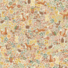 Alt: Wild Wood Cream fabric from Hello Autumn by Makower Fabrics showing foxes, owls, hedgehogs, and squirrels among autumn flowers and foliage on a cream background.