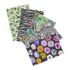 Free Spirit Fabrics Kaleidoscope Garden fat quarter bundle, Kaffe Fassett Collective Classics Plus, 5 fabrics in black, white, violet, lime, floral and geometric prints