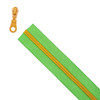 Green size 5 continuous zipper tape with yellow coil and matching yellow pull
