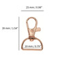 Rose gold swivel trigger clip with D-shape base; 20 mm inner width, 39 mm height, 25 mm overall width. Rose gold swivel trigger clip with D-shape base; 20 mm inner width, 39 mm height, 25 mm overall width.