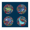 Makower UK Deep Blue Sea fabric panel showing lower half of the panel with underwater scenes on navy background.