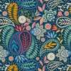 Nutex Bohemian Blooms collection fabric Paisley Paradise with multicolour paisley and floral motifs on a navy blue cotton background