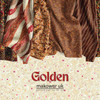 Golden fabric collection promotional image showing selected fabrics from the collection draped over a textured background