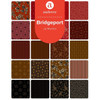 Jo Morton Bridgeport charm squares by Andover Fabrics, traditional florals and small-scale prints in red, brown, gold and black.