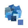Morris Works Quilt Shop 2.5" mini charm squares, blue quilting cotton prints in cerulean and blue tones