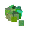 Morris Works Quilt Shop 2.5" mini charm squares, green quilting cotton prints in lime, leaf green and green tones