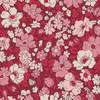 Liberty Wide Width collection Cosmos Park A red floral cotton fabric with blush and cream flowers on a deep red background