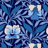 Liberty Wide Width collection Pansy Meadow C cotton fabric with blue and ivory pansy flowers and foliage on a deep navy background