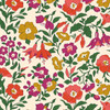 Liberty Wide Width collection Mamie Field A cotton fabric with coral, mustard and magenta flowers on a soft cream background
