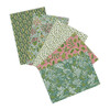 Greenwood Ramble fat quarter bundle featuring Liberty Autumn Woodland fabrics in forest green, sage, cream, and soft rose with botanical, leaf, and woodland motifs