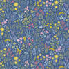 Makower UK Petite Fleur Meadow Blue fabric featuring meadow-style wildflowers in pastel tones on a rich blue cotton background