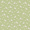 Makower UK Little Ones Ducks Green fabric with illustrated ducks and daisy motifs on soft green cotton print