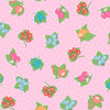 Liberty Gifts From The Garden Pink Polka Fruit pink background with white polka dots scattered strawberries cherries berries and citrus cotton quilting fabric