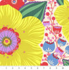 Northcott Fabrics Overdressed Primary Honorable Mention yellow floral cotton with ruler showing large-scale botanical motif in inches