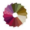 Moody Hues Fat Quarter Bundle 2 by Nancy Rink for Andover Fabrics featuring 18 tonal quilting fabrics in ruby, pink, olive, gold and warm neutral shades arranged in a circular fan