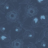 Andover Fabrics Color Me Whispered Protea Whisper Navy cotton fabric with fine blue botanical linework and protea blooms on a deep navy background
