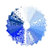Amsterdam fat quarter bundle with 25 blue and white fabrics arranged in a circular layout featuring geometric, floral, striped and architectural prints.
