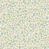 Makower UK Little Ones Foliage Cream fabric with delicate foliage and butterfly motifs in soft green and pastel tones on cream cotton
