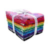 Stack of Saturday Stash Lots-a-Dots fat quarters by Brandon Mably for Free Spirit Fabrics featuring bright rainbow dot print quilting fabrics