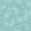 Fin Fabrics Bloom & Blend Collection Aqua Blue fabric with soft aqua background, delicate floral vines, botanical blossoms and leafy stems