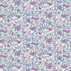 Liberty Everlasting Collection Forget Me Not Blossom A quilting fabric featuring blue, violet and soft pink flowers with dusty blue foliage on a cream background.