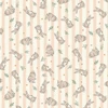 Makower UK Little Ones Bunnies Coral fabric with illustrated rabbits on soft coral and cream striped cotton print