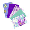 Amethyst Tide Tula Pink fat quarter bundle with five coordinated Floral Reef and True Colors quilting fabrics in amethyst, violet and aqua.