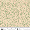 Makower UK Country Christmas Mistletoe in Cream quilting fabric featuring delicate mistletoe sprigs with white berries on a warm cream background with ruler for scale
