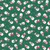 Makower UK Country Christmas Snowmen in Green quilting fabric featuring cheerful snowmen, snowflakes and golden stars on a rich green background