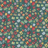 Makower UK Country Christmas Presents in Green quilting fabric featuring colourful wrapped Christmas presents, gift boxes and golden stars on a rich green background