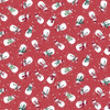 Makower UK Country Christmas Snowmen in Red quilting fabric featuring cheerful snowmen, snowflakes and golden stars on a rich red background