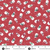 Makower UK Country Christmas Snowmen in Red quilting fabric featuring cheerful snowmen, snowflakes and golden stars on a rich red background with ruler for scale