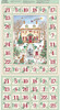 Country Christmas Green Advent Calendar panel by Makower UK featuring a snow-covered country house, woodland animals, festive foliage and twenty-four numbered advent pockets with a sage green border.