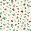 Makower UK The Nutcracker Collection Foliage Cream fabric with red poinsettia flowers, green holly, berries and winter foliage on a cream background.