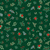 Makower UK The Nutcracker Collection Foliage Green fabric with red flowers, holly, berries and winter foliage on a deep green background.