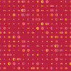 Brick-red cotton fabric with geometric circles in pink, orange, and yellow from the Soliloquy collection designed by Alison Glass for Andover Fabrics.