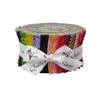 Pop Cloth strip roll by Sew Kind of Wonderful for Free Spirit, studio-cut 2.5 inch quilting cotton strips tied with Morris Works ribbon, front view