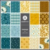 Oakleigh fabric swatches by Judy Jarvi for Andover Fabrics showing the bird, floral, foliage, stripe and plaid prints included in the precut collection.