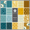 Oakleigh fabric swatches by Judy Jarvi for Andover Fabrics showing the bird, floral, foliage, stripe and plaid prints included in the precut collection.