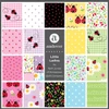 Little Ladies fabric swatches by Tami Jones for Andover Fabrics showing the ladybird, floral, heart, dot and gingham prints included in the precut collection.