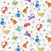 Nutex Cool Cats quilting fabric with colourful illustrated cats, birds, dragonflies, flowers and ladybirds on a white and pale grey background
