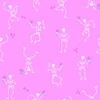Andover Fabrics Ghostly Garden Skeleton Jig in Pink cotton fabric with dancing white skeletons, deep pink flowers and turquoise-green details on bright pink