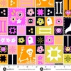 Andover Fabrics Ghostly Garden Sew Spooky Pink cotton fabric with colourful Halloween patchwork design, shown with ruler for scale