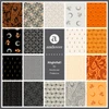 Nightfall by Andover Fabrics fabric swatches in orange, black, charcoal, grey and cream with paisley, moon and geometric designs