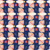 Thread & Ink Designs Home For Christmas Flying Home fabric in navy with white patterned festive birds, colourful stars and wrapped Christmas presents
