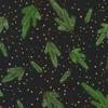Robert Kaufman Holiday Flourish Pine Sprigs on Black cotton fabric featuring detailed green evergreen branches and scattered metallic gold dots on black